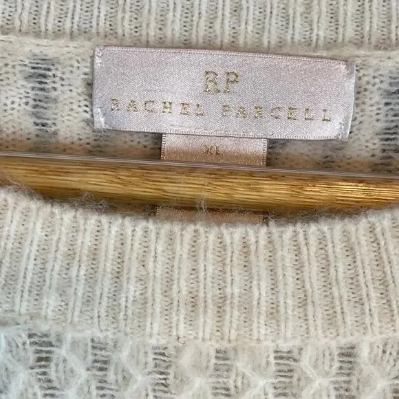 Rachel Parcell Ruffled Long Sleeve Pointelle Crew Neck Cozy Sweater Cream XL - Picture 5 of 7